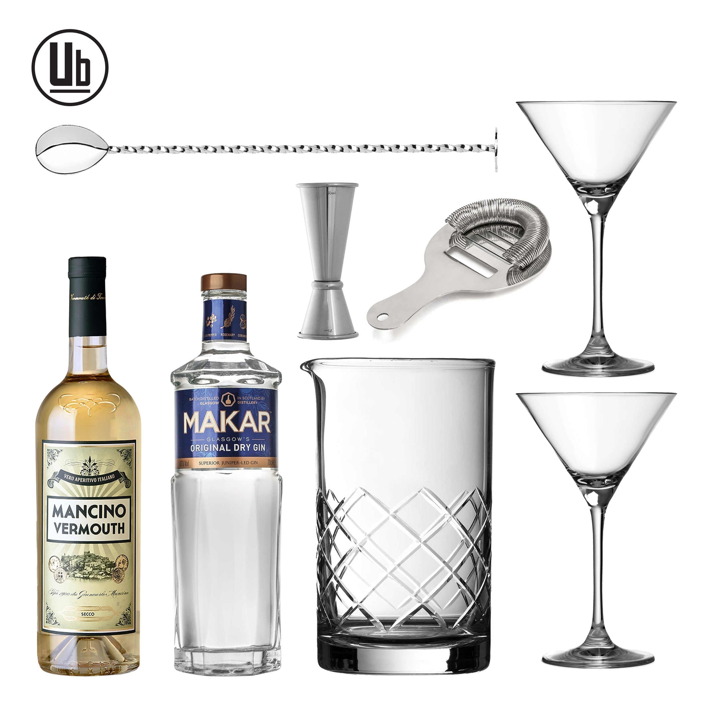 Kit para preparar cócteles clásicos de ginebra y martini