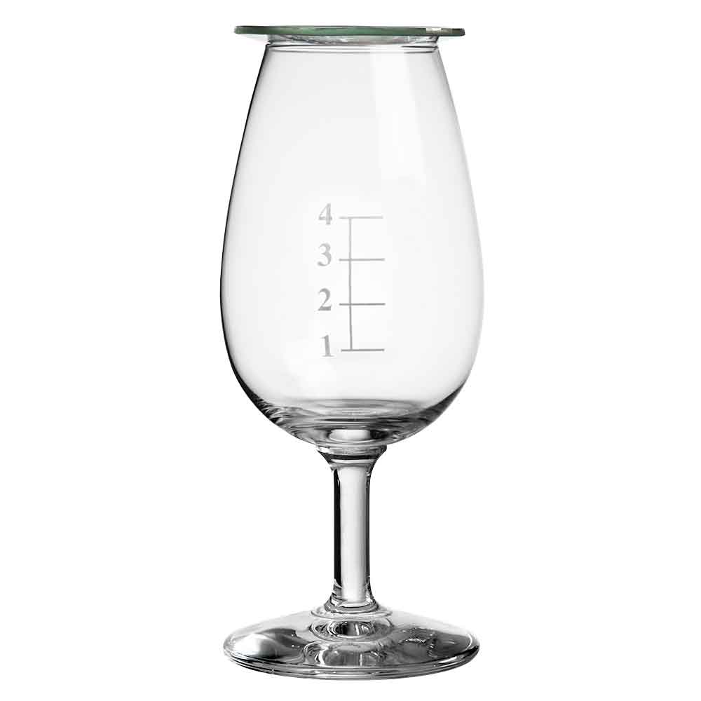 Bicchiere da degustazione whisky da distilleria con linee di misurazione e coperchio in vetro d'orologio 14cl
