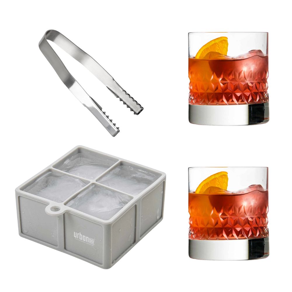 Deux verres à whisky en cristal et set à glace