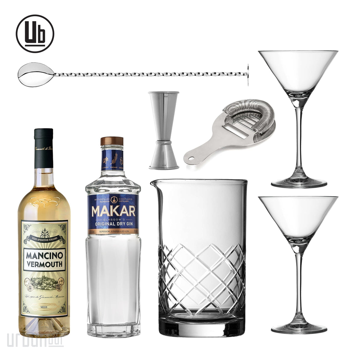 Kit classique pour préparer un cocktail Martini au gin