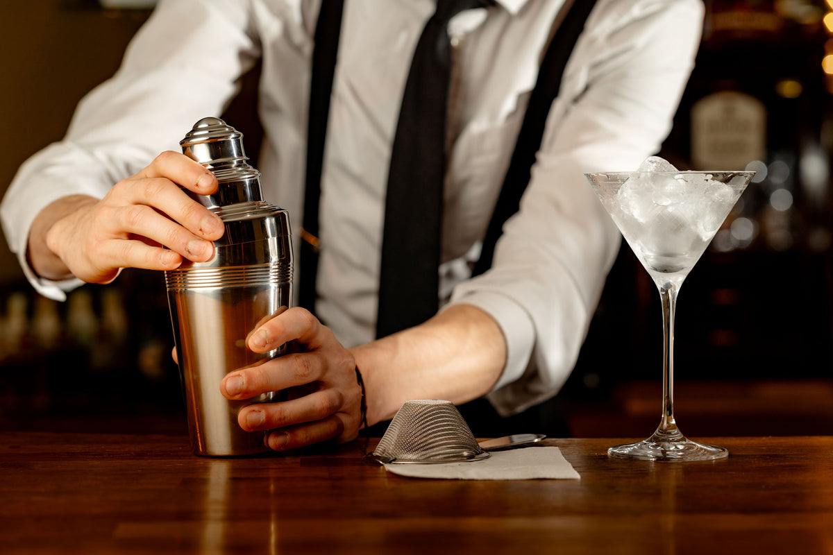 Biloxi Colino da cocktail a maglia fine in acciaio inox con manico corto 15cm