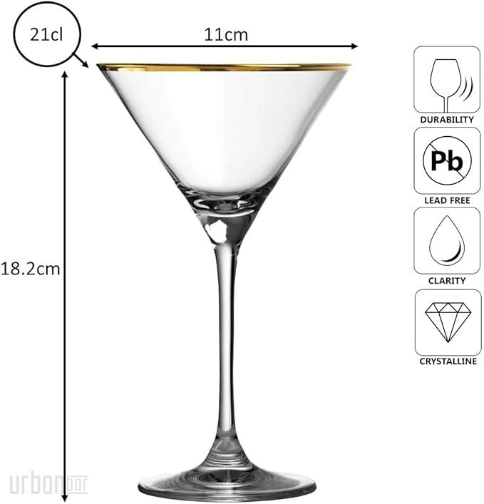 Verdot Copa de martini con borde dorado 21cl - Caja de 6