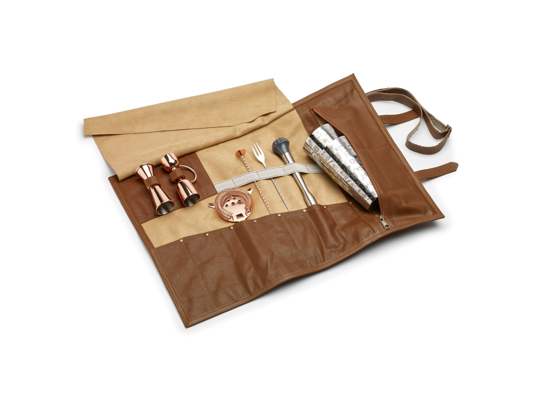 Leather Tool Bag Roll Up Brown