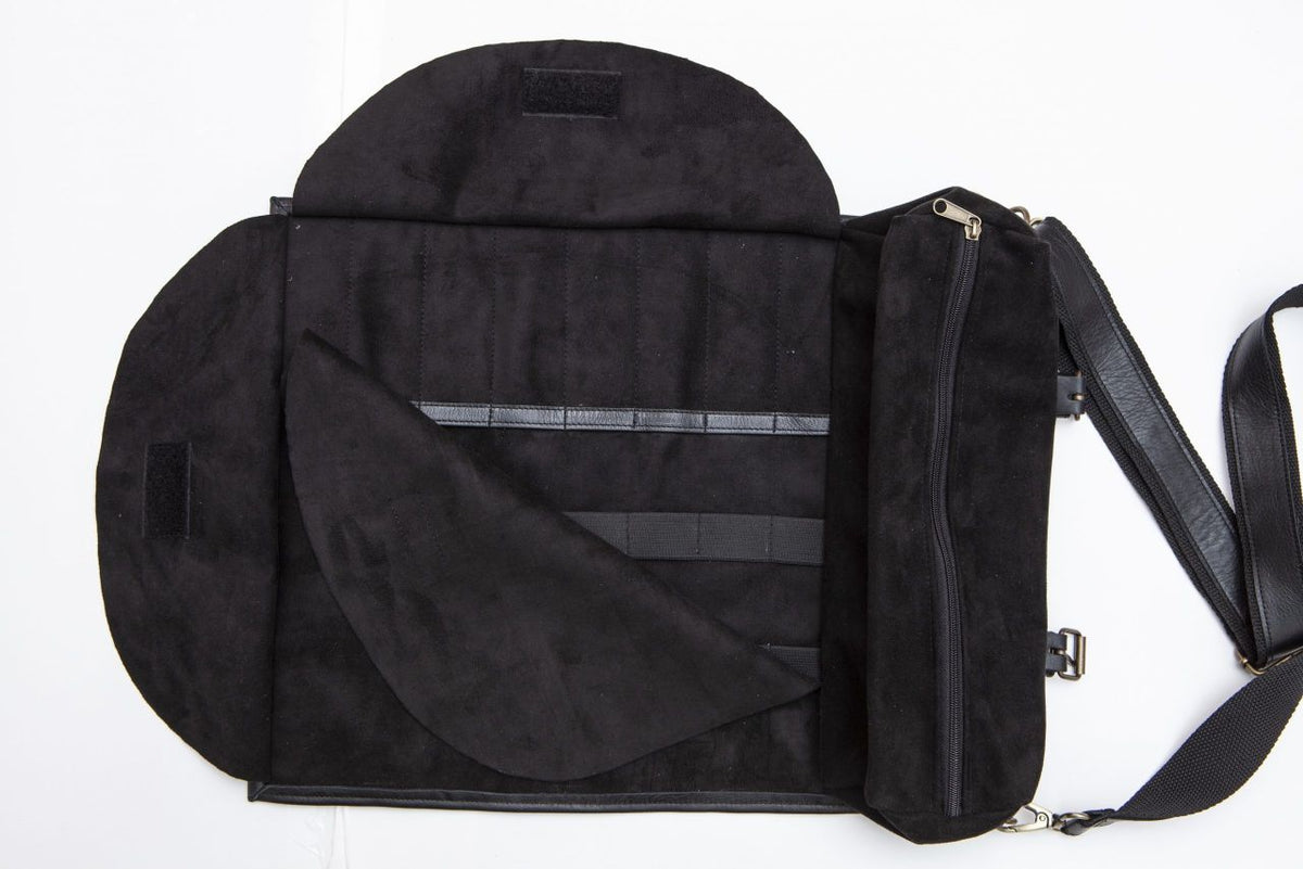 Borsa portautensili in pelle arrotolabile nera