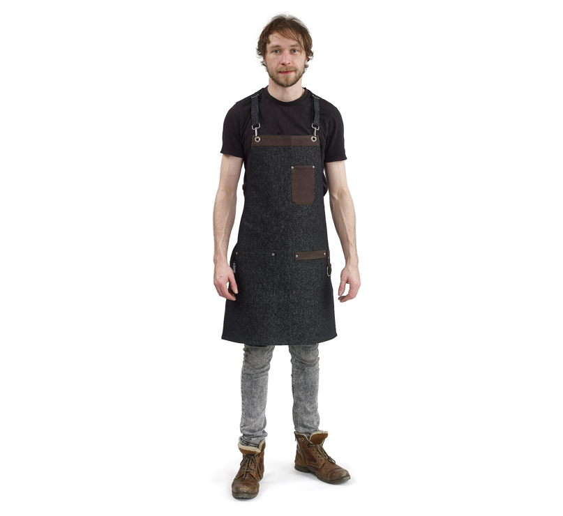 100% Denim-Schürze mit Lederdetails I