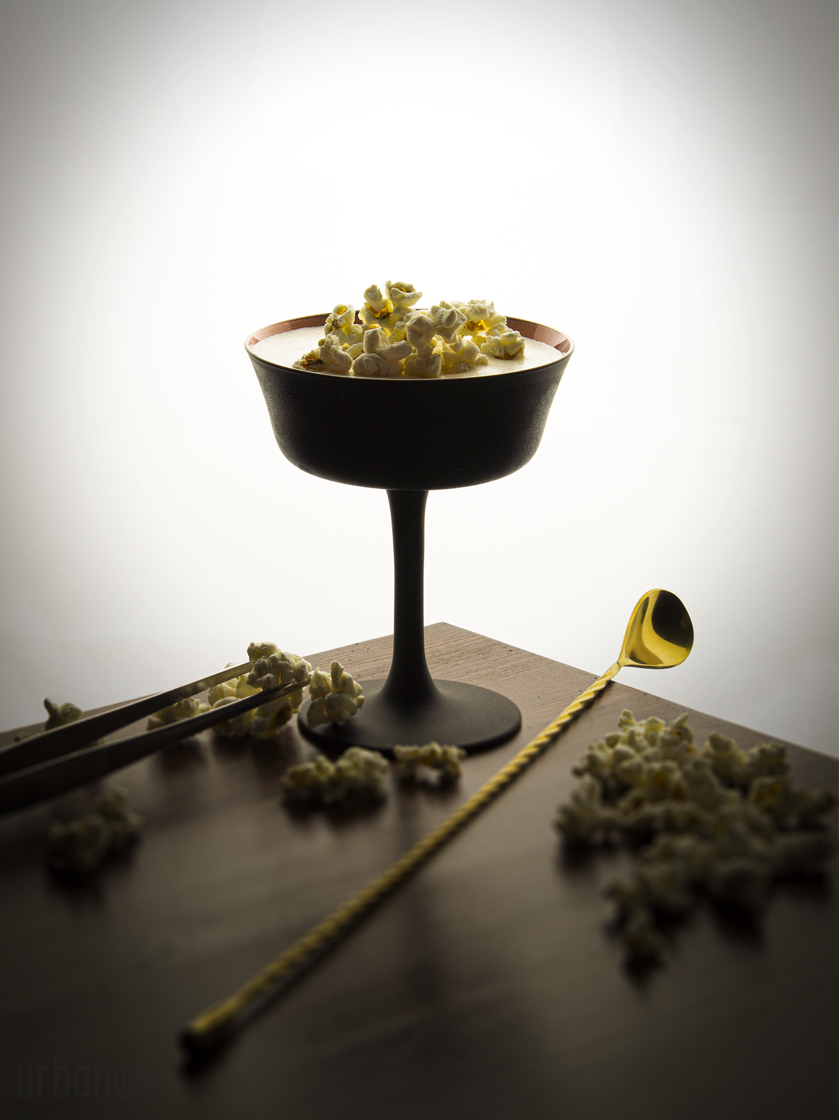 Verre à cocktail champagne noir, soucoupe 26 cl Oro Nero Fizzio